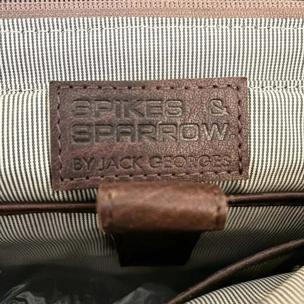 SPIKES & SPARROW Brown Leather Canvas Briefcase Messenger Laptop Bag